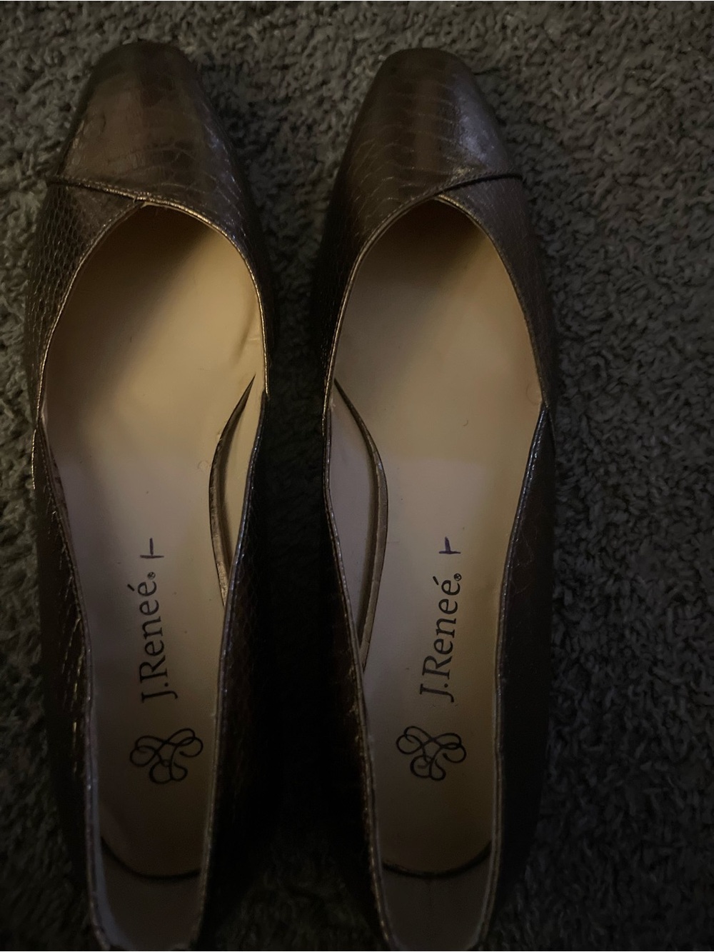 J.Renee Brown Croc-Embossed Pointed-Toe Flats